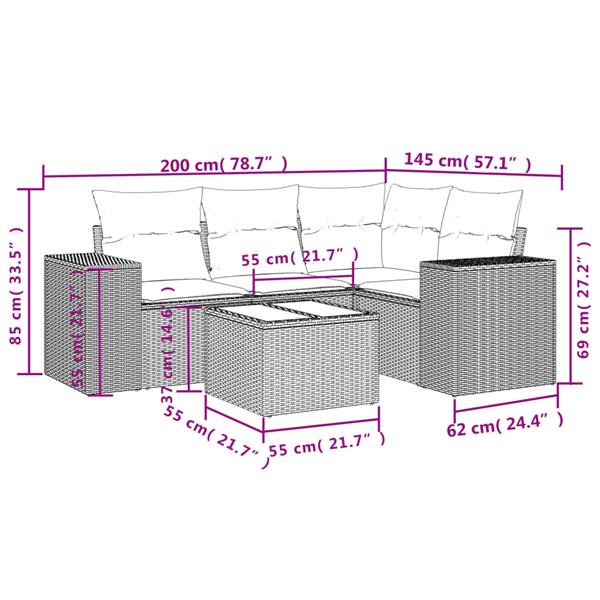 Grote foto vidaxl 5 delige loungeset met kussens poly rattan zwart tuin en terras tuinmeubelen