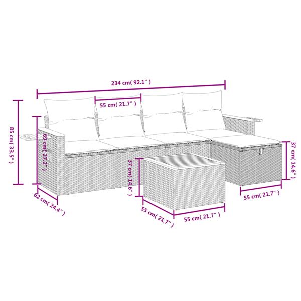 Grote foto vidaxl 6 delige loungeset met kussens poly rattan zwart tuin en terras tuinmeubelen