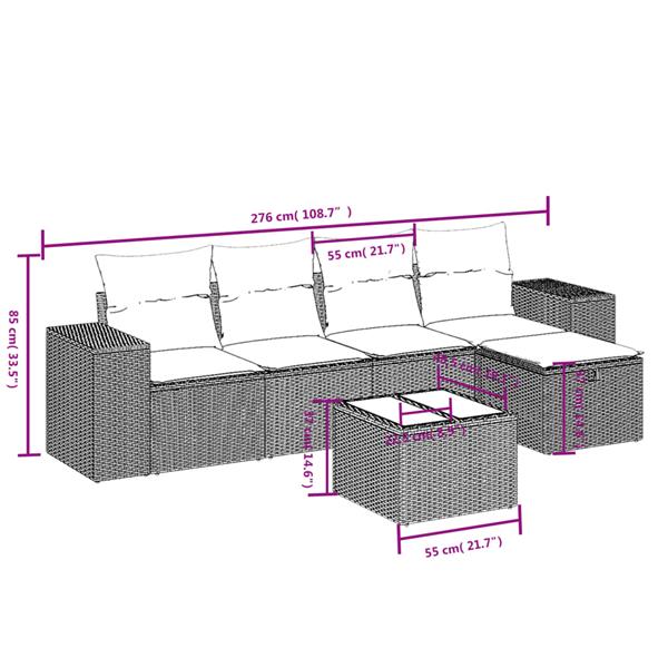 Grote foto vidaxl 6 delige loungeset met kussens poly rattan zwart tuin en terras tuinmeubelen