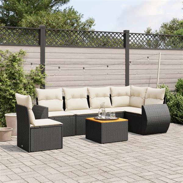 Grote foto vidaxl 7 delige loungeset met kussens poly rattan zwart tuin en terras tuinmeubelen