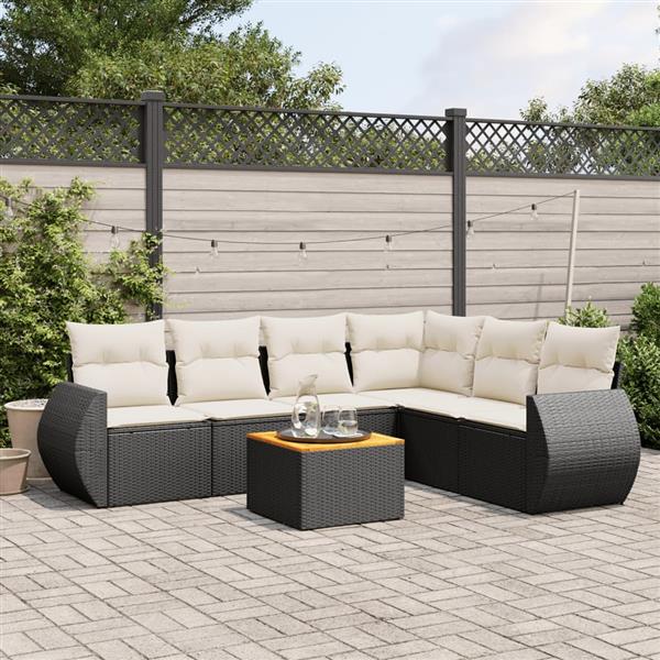 Grote foto vidaxl 7 delige loungeset met kussens poly rattan zwart tuin en terras tuinmeubelen