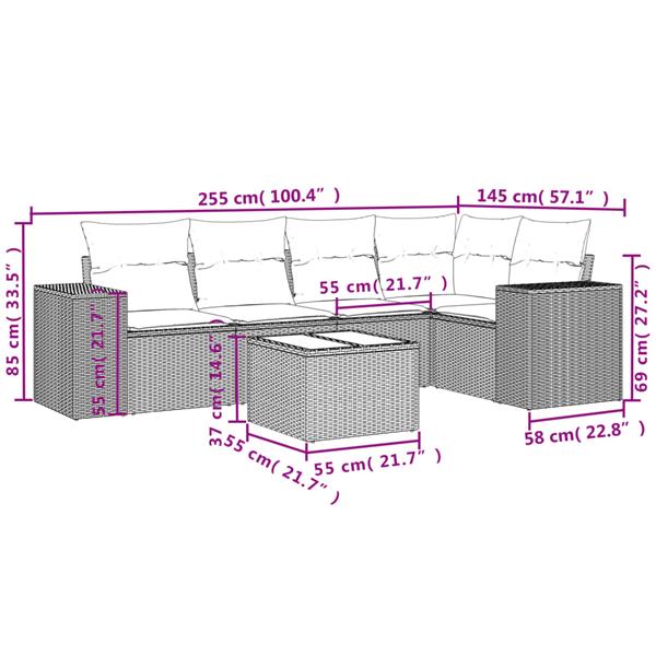 Grote foto vidaxl 6 delige loungeset met kussens poly rattan zwart tuin en terras tuinmeubelen