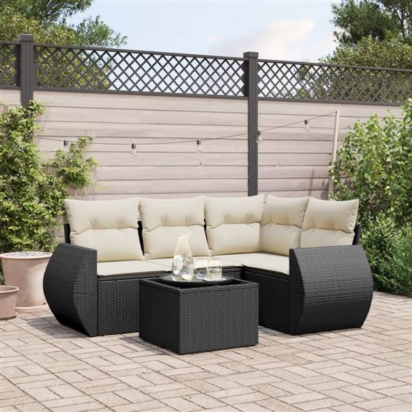 Grote foto vidaxl 5 delige loungeset met kussens poly rattan zwart tuin en terras tuinmeubelen