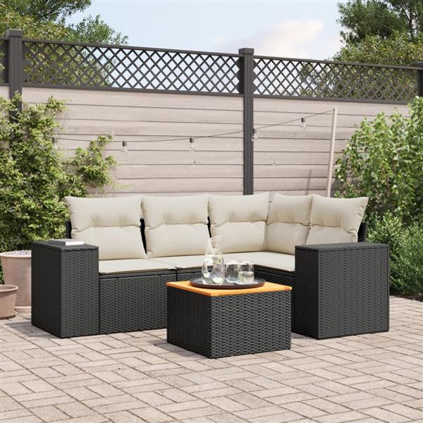 Grote foto vidaxl 5 delige loungeset met kussens poly rattan zwart tuin en terras tuinmeubelen