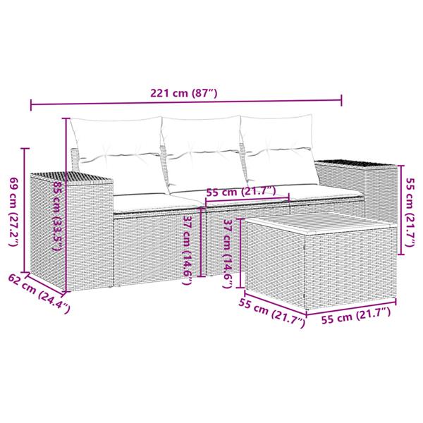 Grote foto vidaxl 4 delige loungeset met kussens poly rattan zwart tuin en terras tuinmeubelen