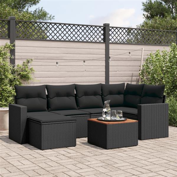 Grote foto vidaxl 7 delige loungeset met kussens poly rattan zwart tuin en terras tuinmeubelen