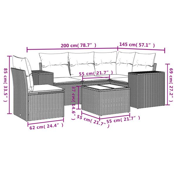 Grote foto vidaxl 6 delige loungeset met kussens poly rattan zwart tuin en terras tuinmeubelen