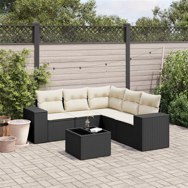 Grote foto vidaxl 6 delige loungeset met kussens poly rattan zwart tuin en terras tuinmeubelen