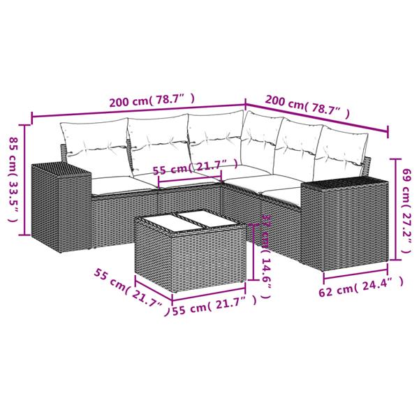 Grote foto vidaxl 6 delige loungeset met kussens poly rattan zwart tuin en terras tuinmeubelen