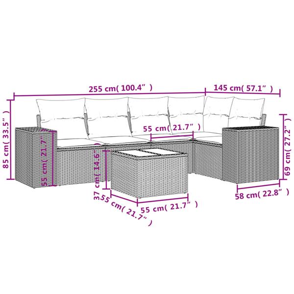 Grote foto vidaxl 6 delige loungeset met kussens poly rattan zwart tuin en terras tuinmeubelen