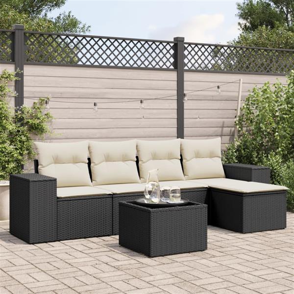 Grote foto vidaxl 6 delige loungeset met kussens poly rattan zwart tuin en terras tuinmeubelen