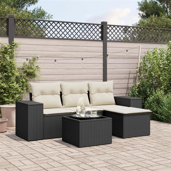 Grote foto vidaxl 5 delige loungeset met kussens poly rattan zwart tuin en terras tuinmeubelen