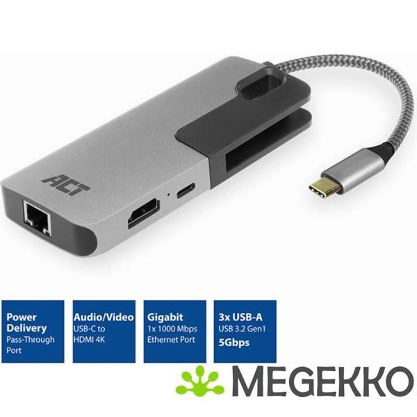 Grote foto act usb c 4k multiport adapter met hdmi usb a lan usb c pd pass through 60w computers en software overige computers en software