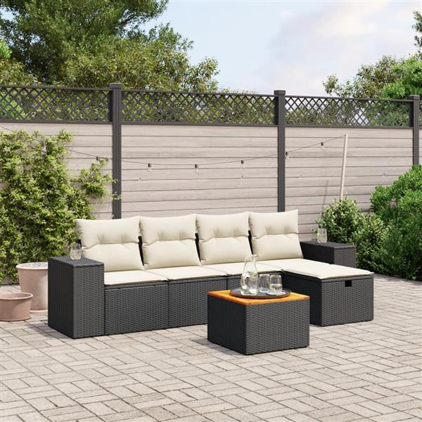 Grote foto vidaxl 6 delige loungeset met kussens poly rattan zwart tuin en terras tuinmeubelen