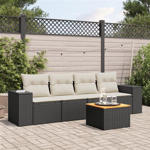 Grote foto vidaxl 5 delige loungeset met kussens poly rattan zwart tuin en terras tuinmeubelen