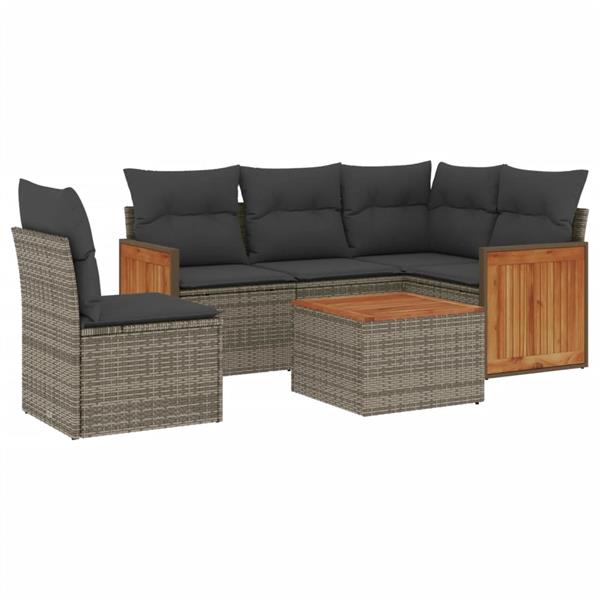 Grote foto vidaxl 6 delige loungeset met kussens poly rattan grijs tuin en terras tuinmeubelen