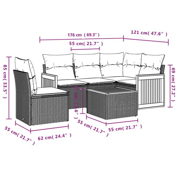 Grote foto vidaxl 6 delige loungeset met kussens poly rattan grijs tuin en terras tuinmeubelen