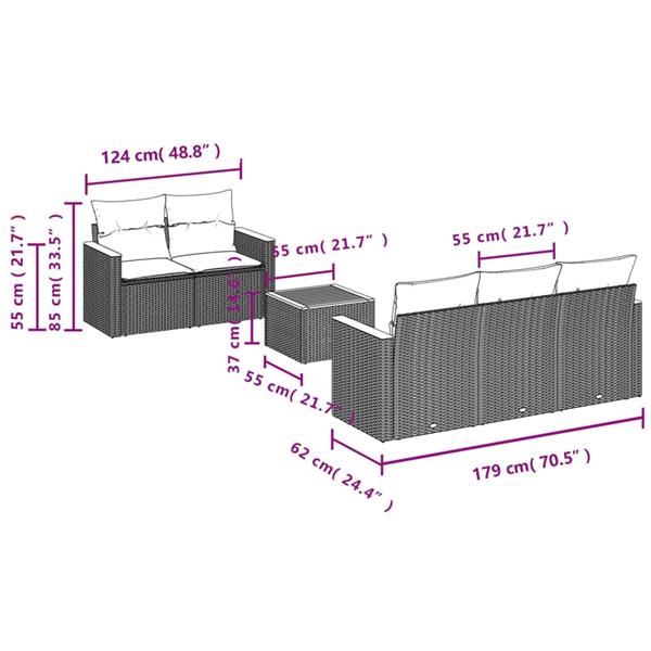 Grote foto vidaxl 6 delige loungeset met kussens poly rattan grijs tuin en terras tuinmeubelen