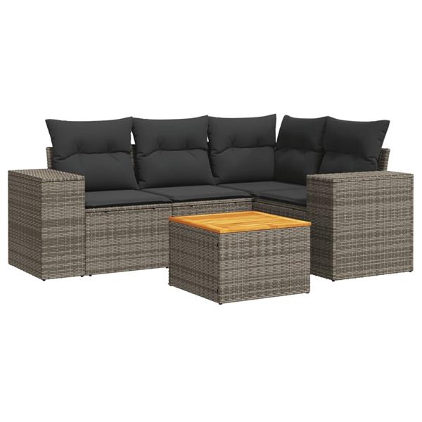 Grote foto vidaxl 5 delige loungeset met kussens poly rattan grijs tuin en terras tuinmeubelen