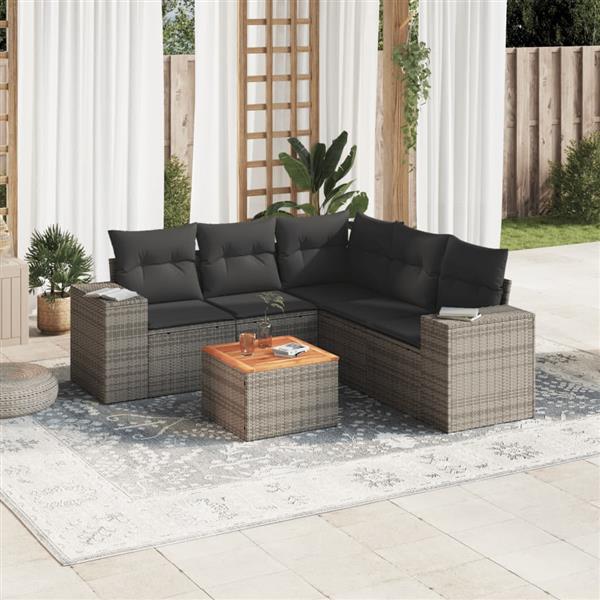 Grote foto vidaxl 6 delige loungeset met kussens poly rattan grijs tuin en terras tuinmeubelen