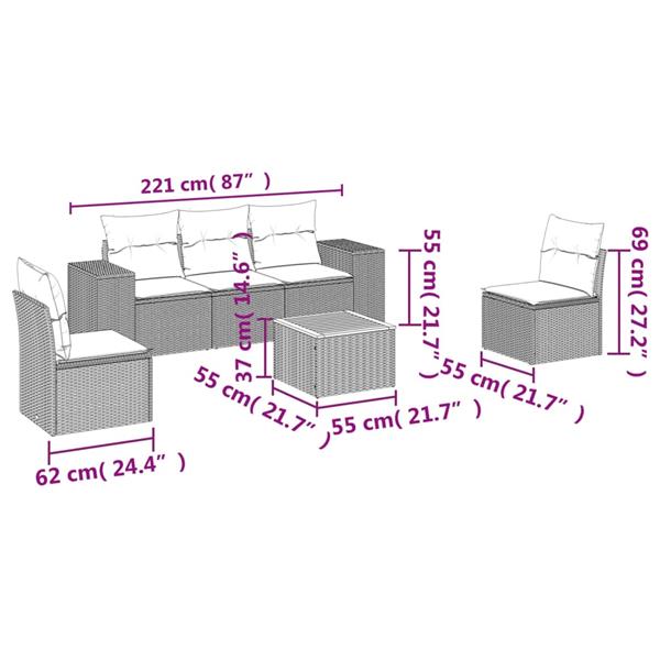 Grote foto vidaxl 6 delige loungeset met kussens poly rattan grijs tuin en terras tuinmeubelen