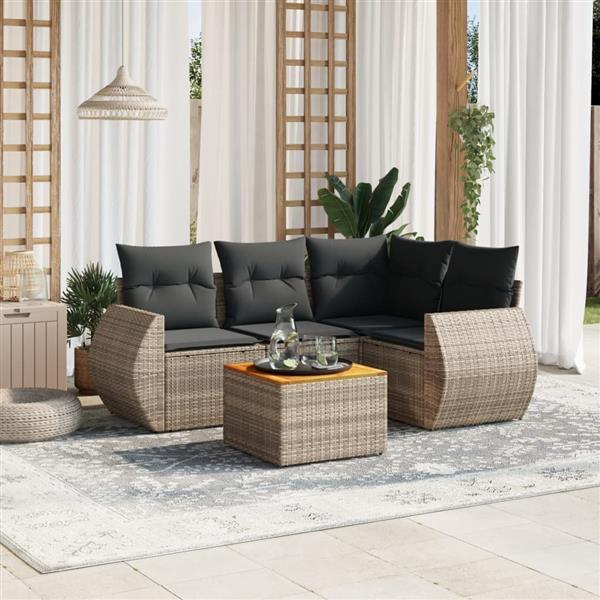 Grote foto vidaxl 5 delige loungeset met kussens poly rattan grijs tuin en terras tuinmeubelen