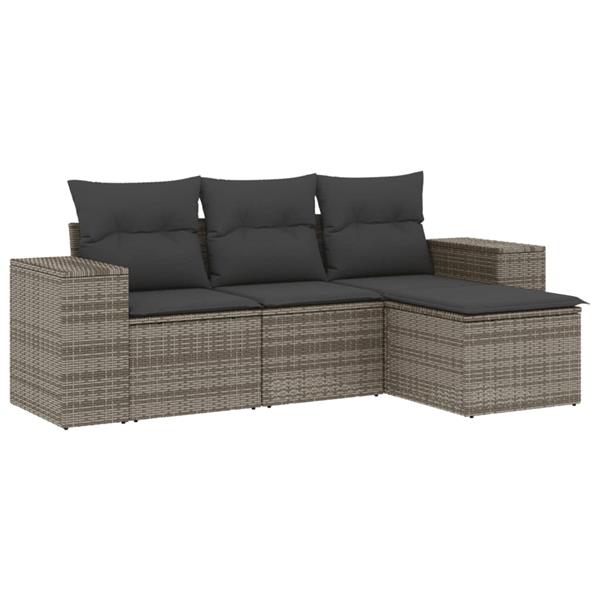 Grote foto vidaxl 4 delige loungeset met kussens poly rattan grijs tuin en terras tuinmeubelen