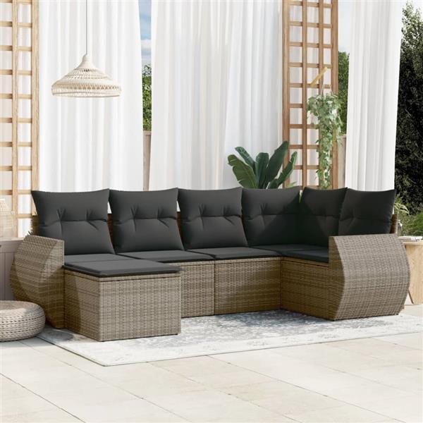 Grote foto vidaxl 6 delige loungeset met kussens poly rattan grijs tuin en terras tuinmeubelen