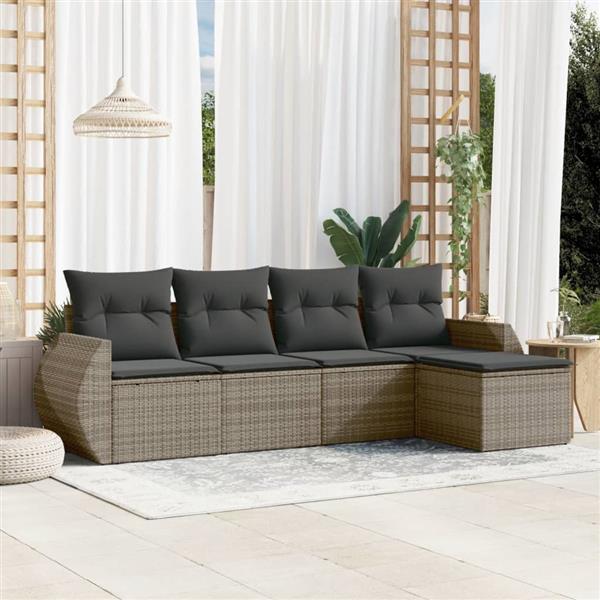 Grote foto vidaxl 5 delige loungeset met kussens poly rattan grijs tuin en terras tuinmeubelen