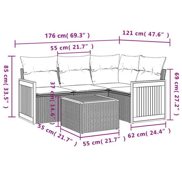 Grote foto vidaxl 5 delige loungeset met kussens poly rattan grijs tuin en terras tuinmeubelen