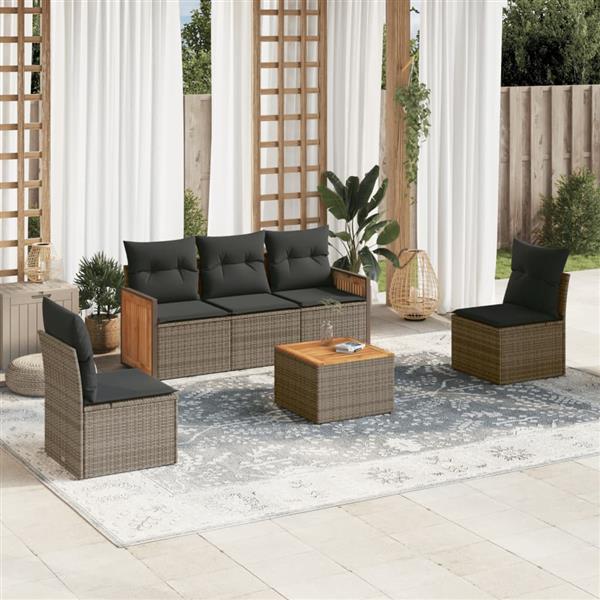 Grote foto vidaxl 6 delige loungeset met kussens poly rattan grijs tuin en terras tuinmeubelen