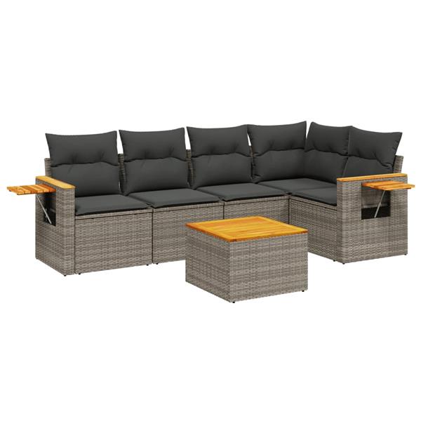 Grote foto vidaxl 6 delige loungeset met kussens poly rattan grijs tuin en terras tuinmeubelen