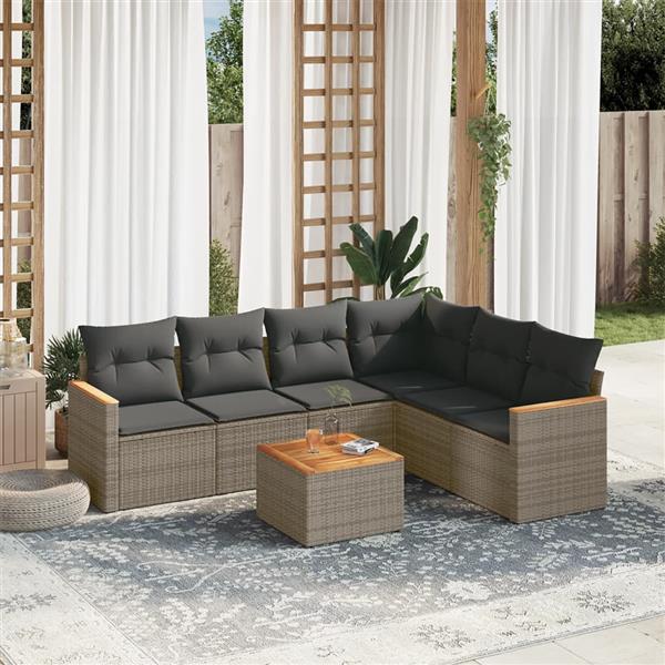 Grote foto vidaxl 7 delige loungeset met kussens poly rattan grijs tuin en terras tuinmeubelen