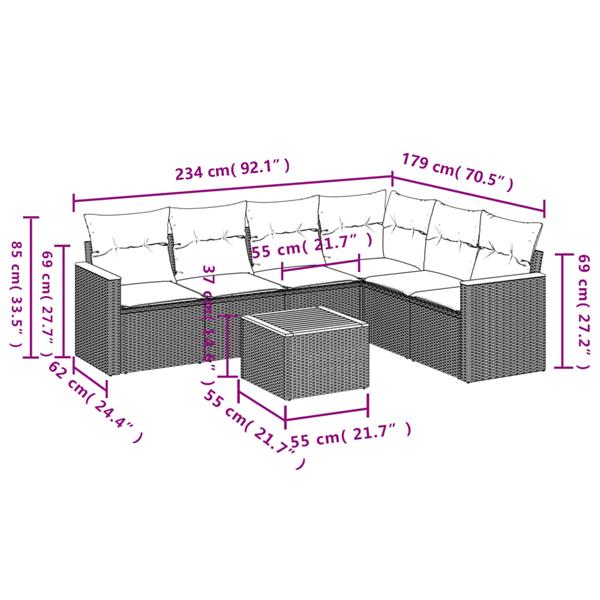 Grote foto vidaxl 7 delige loungeset met kussens poly rattan grijs tuin en terras tuinmeubelen