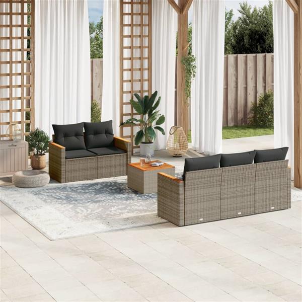 Grote foto vidaxl 6 delige loungeset met kussens poly rattan grijs tuin en terras tuinmeubelen