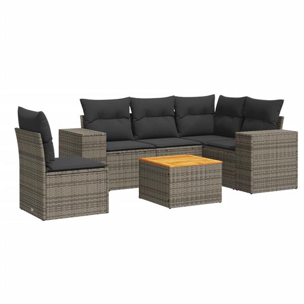 Grote foto vidaxl 6 delige loungeset met kussens poly rattan grijs tuin en terras tuinmeubelen