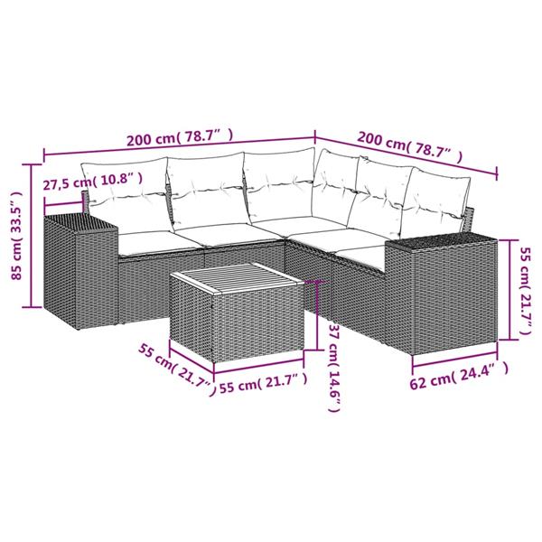 Grote foto vidaxl 6 delige loungeset met kussens poly rattan grijs tuin en terras tuinmeubelen