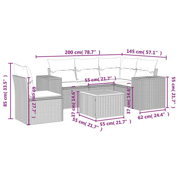 Grote foto vidaxl 6 delige loungeset met kussens poly rattan grijs tuin en terras tuinmeubelen