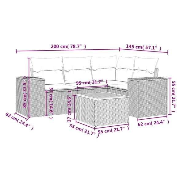 Grote foto vidaxl 5 delige loungeset met kussens poly rattan grijs tuin en terras tuinmeubelen