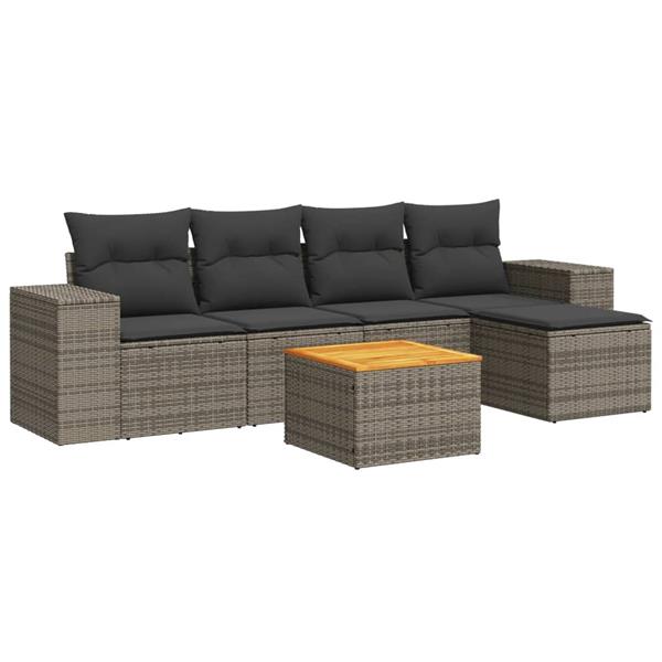 Grote foto vidaxl 6 delige loungeset met kussens poly rattan grijs tuin en terras tuinmeubelen