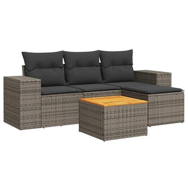 Grote foto vidaxl 5 delige loungeset met kussens poly rattan grijs tuin en terras tuinmeubelen