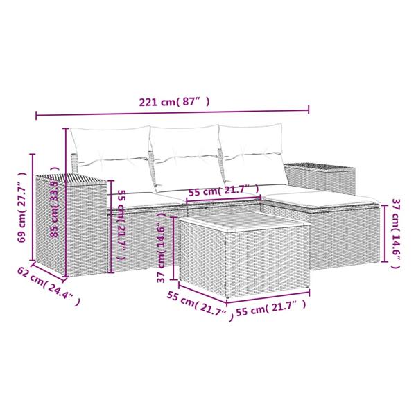 Grote foto vidaxl 5 delige loungeset met kussens poly rattan grijs tuin en terras tuinmeubelen