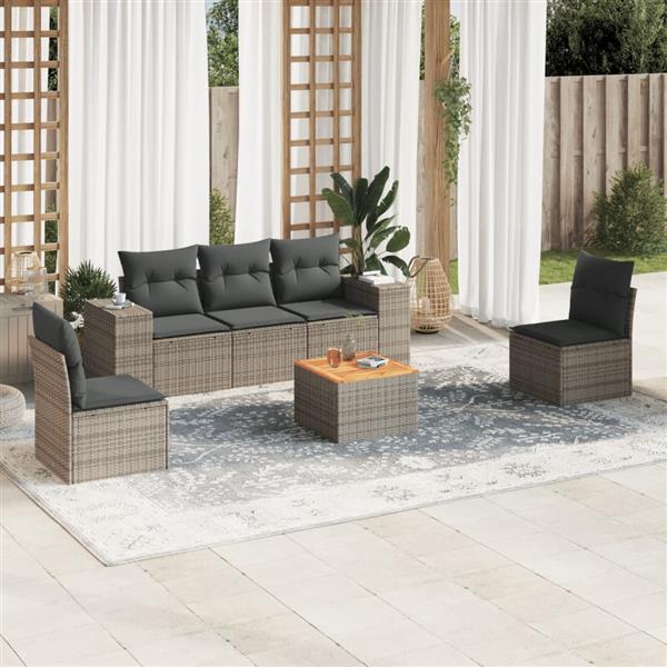 Grote foto vidaxl 6 delige loungeset met kussens poly rattan grijs tuin en terras tuinmeubelen