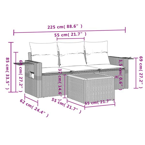 Grote foto vidaxl 4 delige loungeset met kussens poly rattan grijs tuin en terras tuinmeubelen