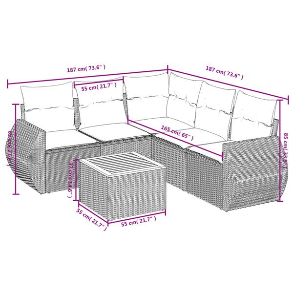 Grote foto vidaxl 6 delige loungeset met kussens poly rattan grijs tuin en terras tuinmeubelen