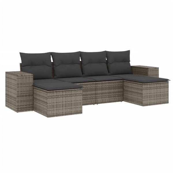 Grote foto vidaxl 6 delige loungeset met kussens poly rattan grijs tuin en terras tuinmeubelen