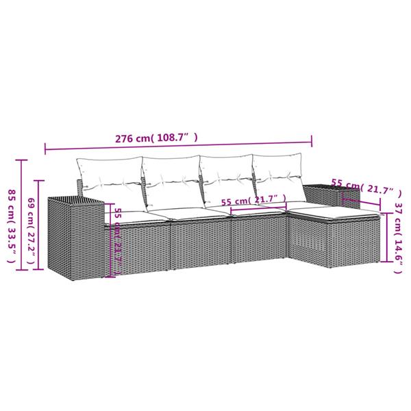 Grote foto vidaxl 5 delige loungeset met kussens poly rattan grijs tuin en terras tuinmeubelen