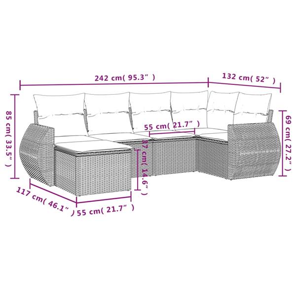 Grote foto vidaxl 6 delige loungeset met kussens poly rattan grijs tuin en terras tuinmeubelen