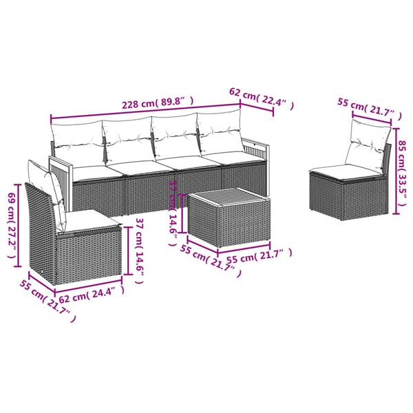 Grote foto vidaxl 7 delige loungeset met kussens poly rattan grijs tuin en terras tuinmeubelen