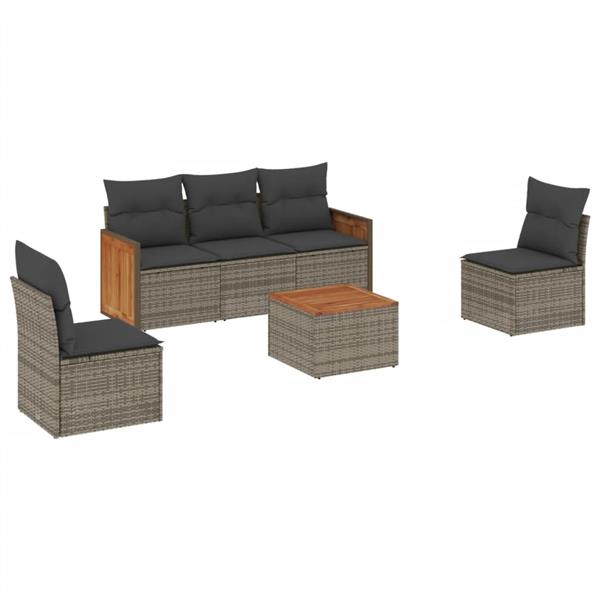 Grote foto vidaxl 6 delige loungeset met kussens poly rattan grijs tuin en terras tuinmeubelen